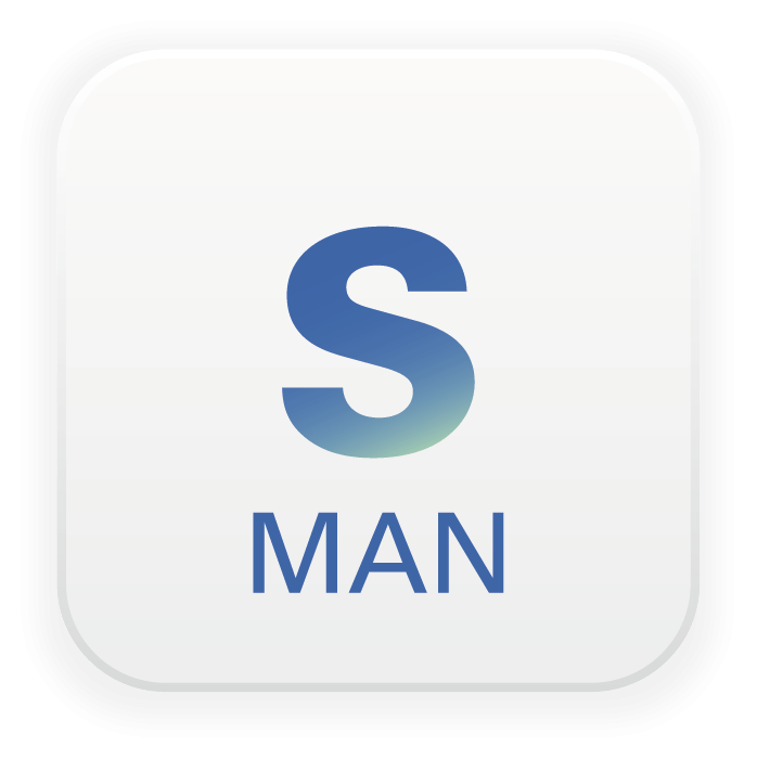 App-sis-MAN
Anwendung – stilisierter Buchstabe ‚s‘ mit Farbverlauf und Schriftzug ‚MAN‘.“