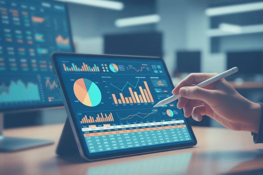 Hände tippen auf der Tastatur eines Laptops