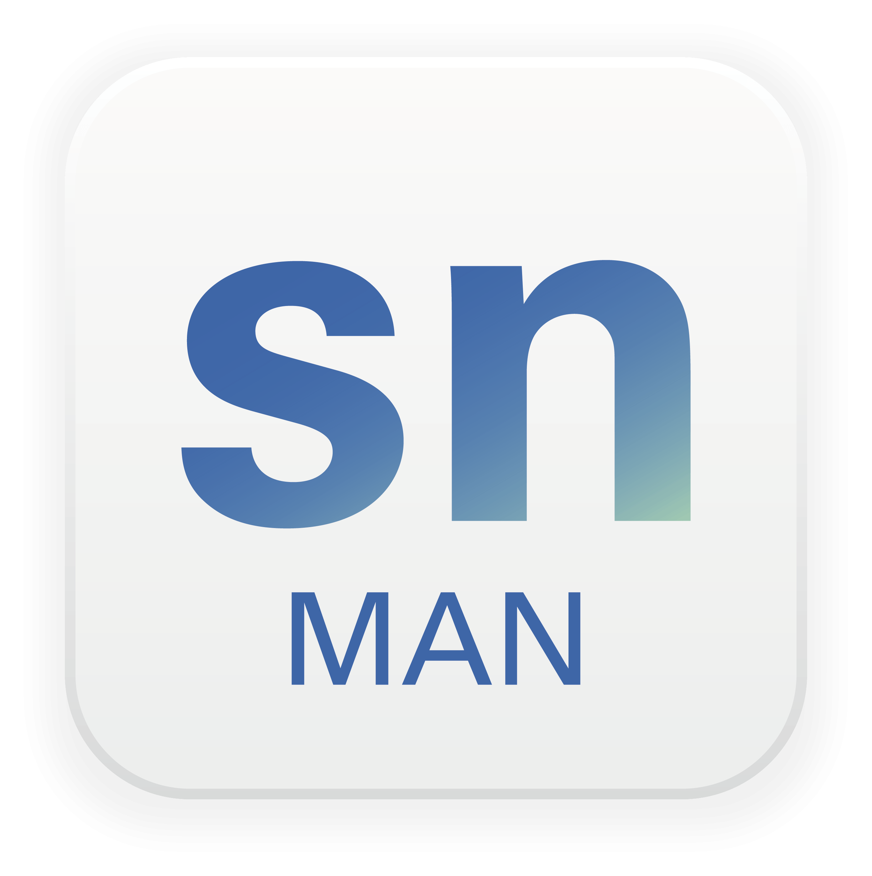 App-screen-MANAnwendung – stilisierter Buchstabe ‚sn‘ mit Farbverlauf und Schriftzug ‚MAN‘.“